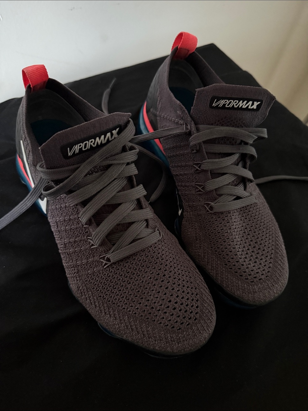 Nike Vapormax Knit Sneakers - Charcoal with Pink Accent